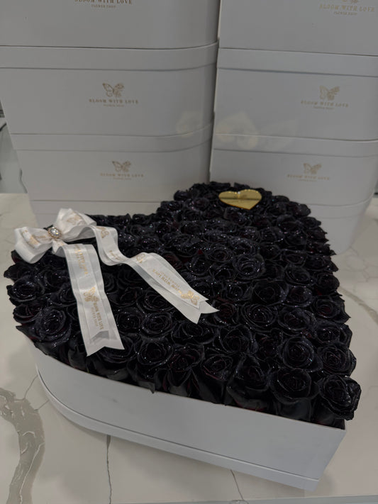 Black Glitter Rose Heart Box
