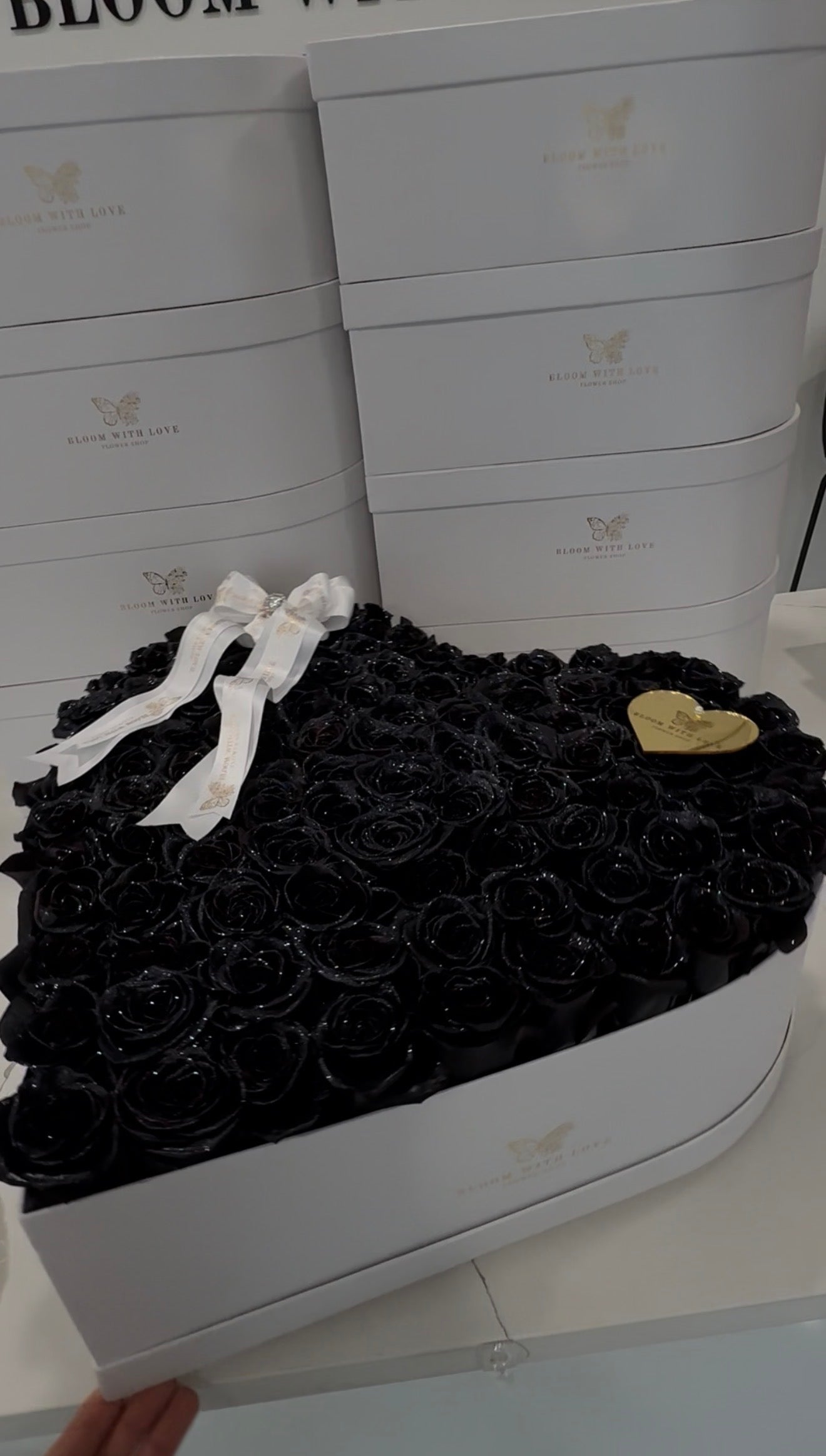 Black Glitter Rose Heart Box