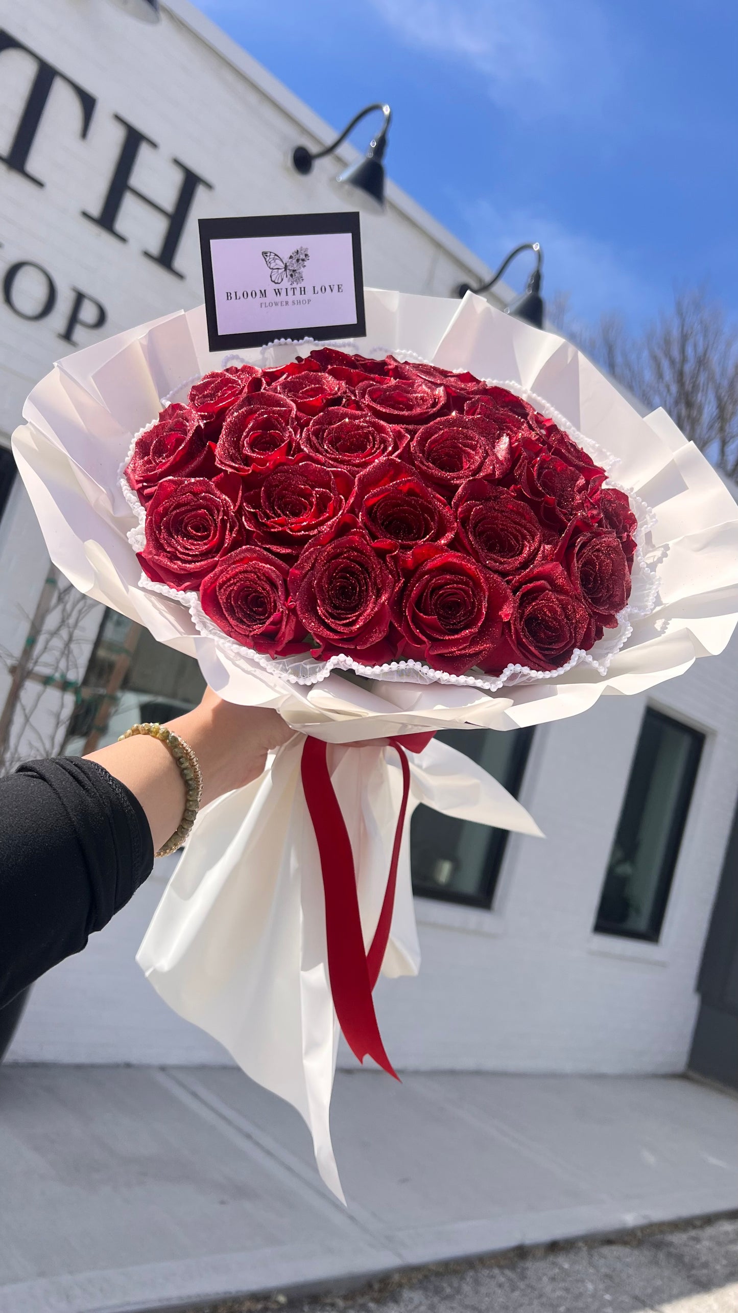 Red Glitter Rose Bouquet