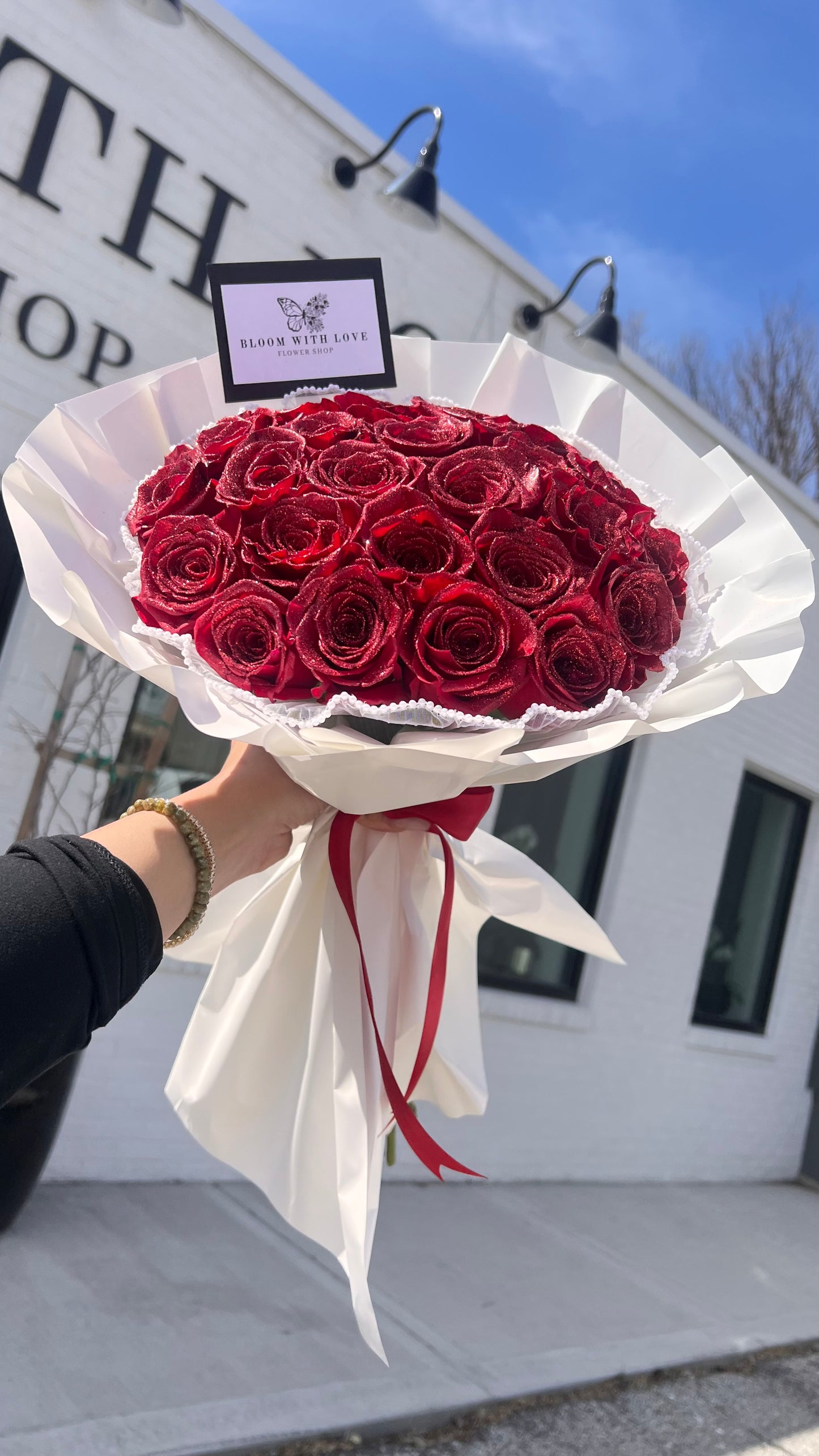 Red Glitter Rose Bouquet