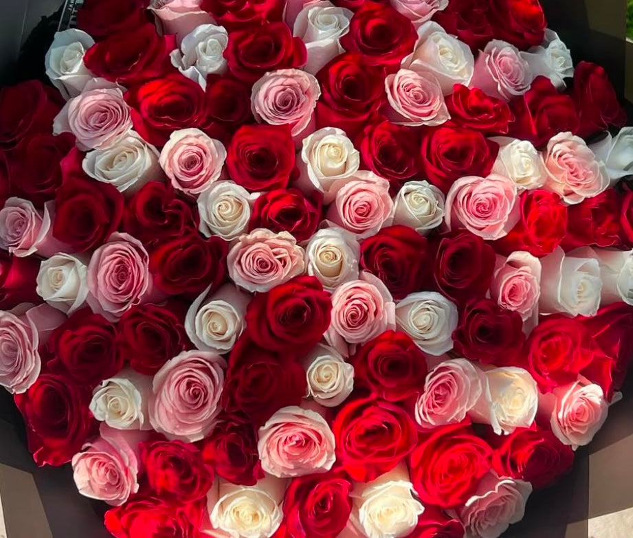 Pink, White & Red Rose Bouquet